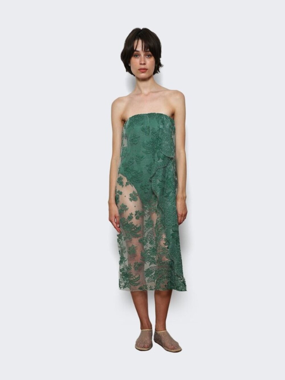 Christopher Esber Floating Lace Strapless Dress - Evergreen
